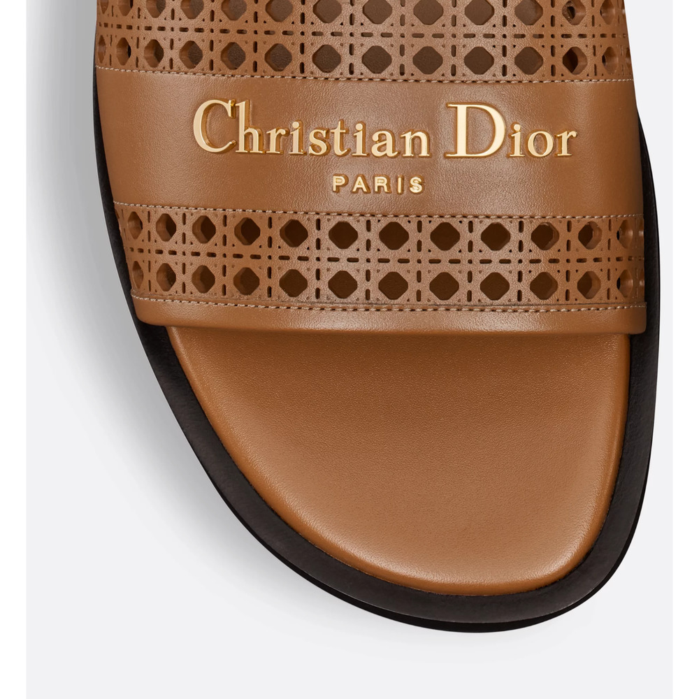 Dior D-Lane Dway Micro Cannage Chestnut Brown Leather Logo Slide Flat Sandal 37 - Picture 10 of 16